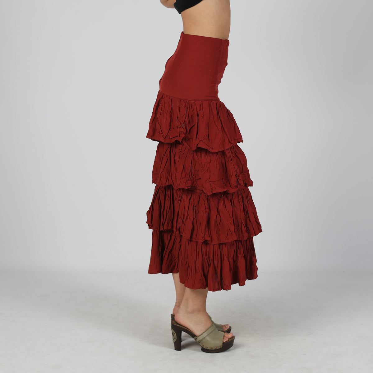 Red Y2K Ariale Woven Maxi Skirt (S)