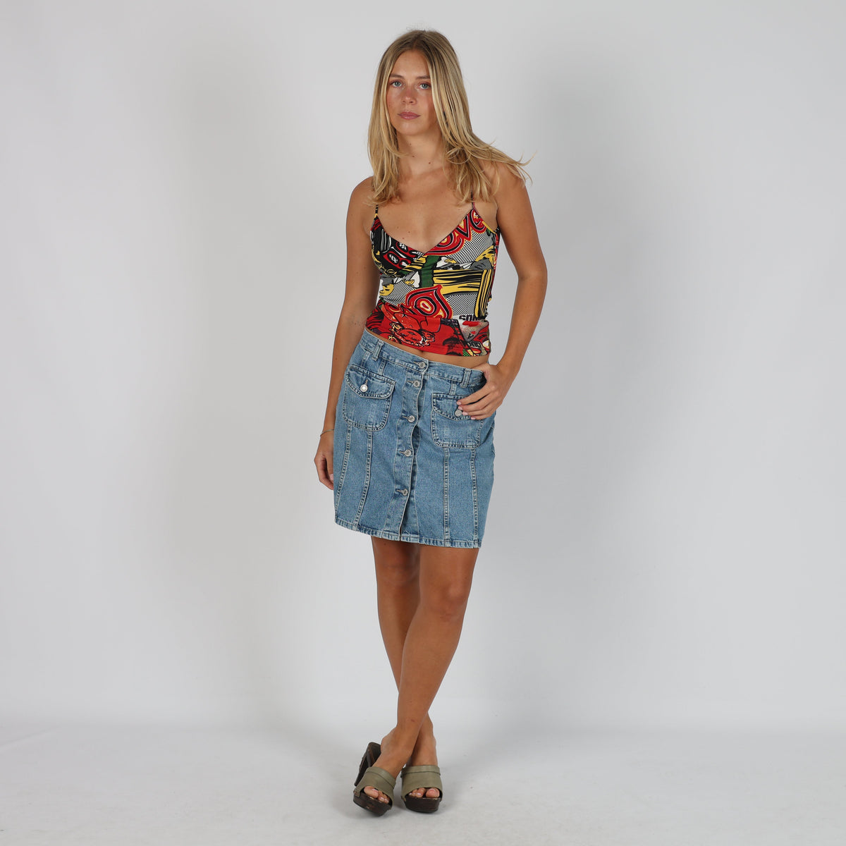 Blue Y2K United Colors of Benetton Denim Midi Skirt (M)