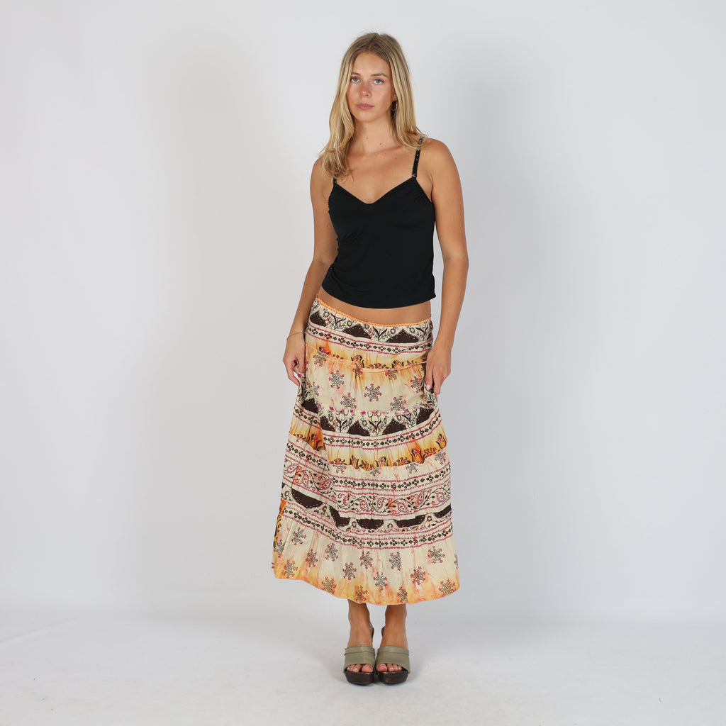 Orange Y2K Printed Maxi Skirt (S)