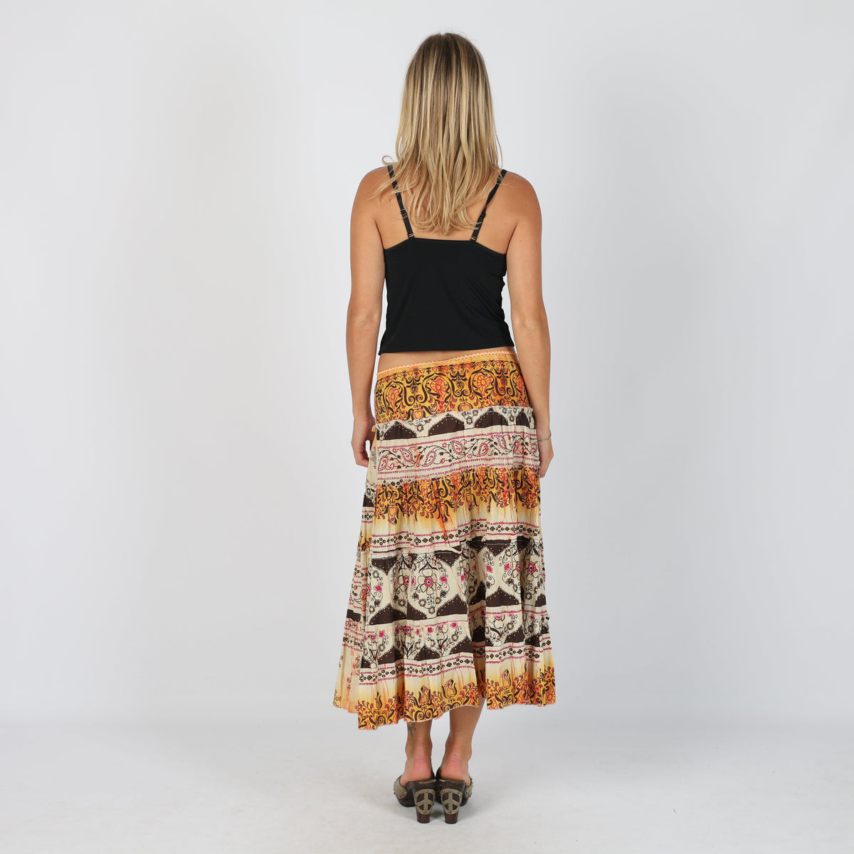 Orange Y2K Printed Maxi Skirt (S)
