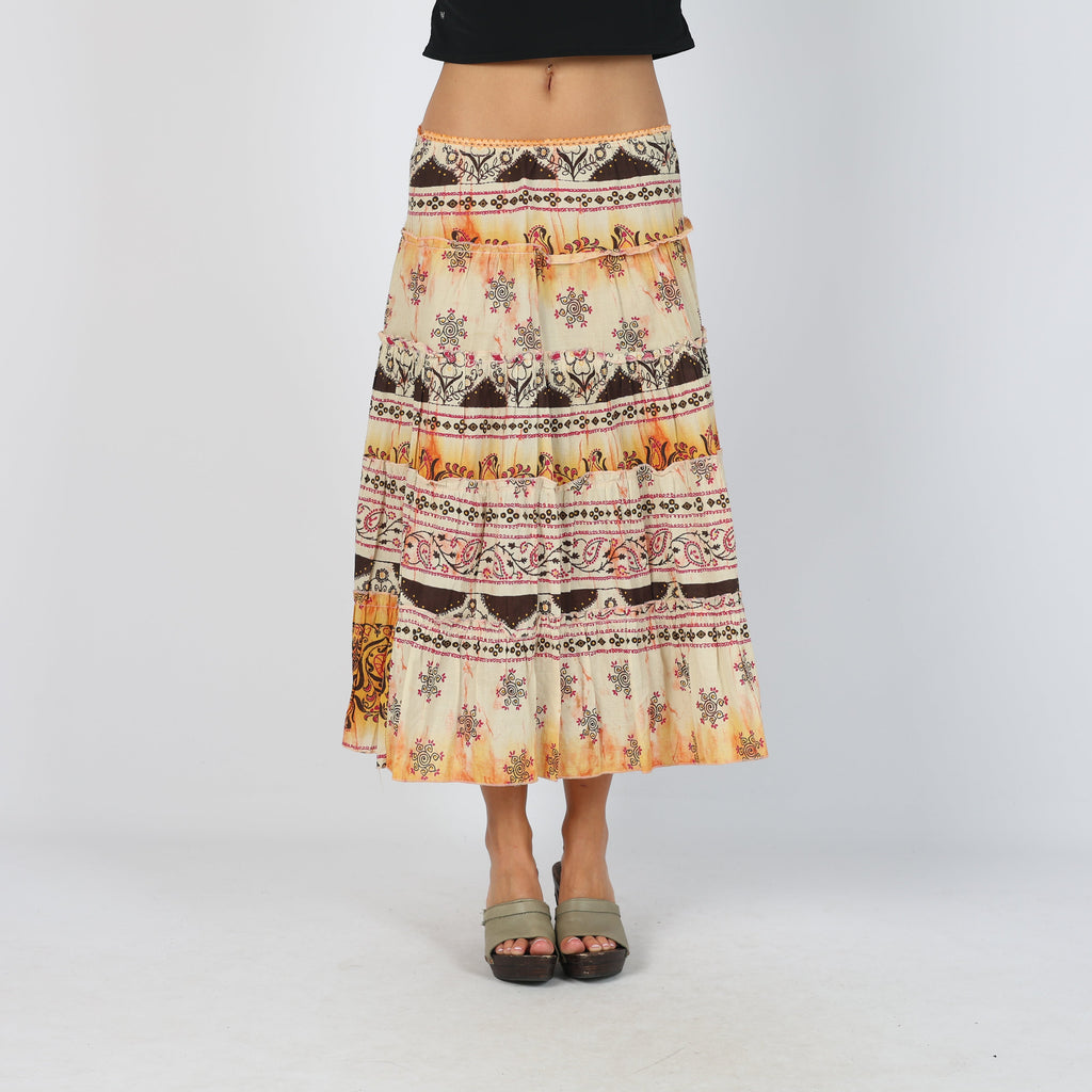 Orange Y2K Printed Maxi Skirt (S)