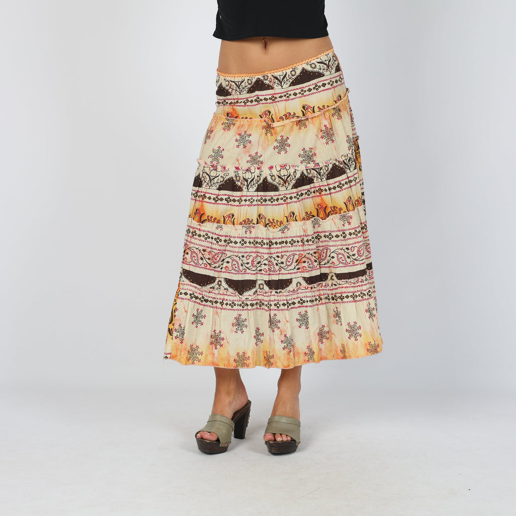 Orange Y2K Printed Maxi Skirt (S)