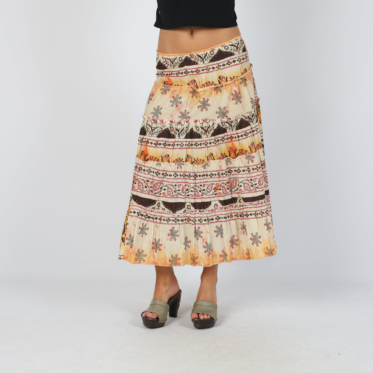Orange Y2K Printed Maxi Skirt (S)