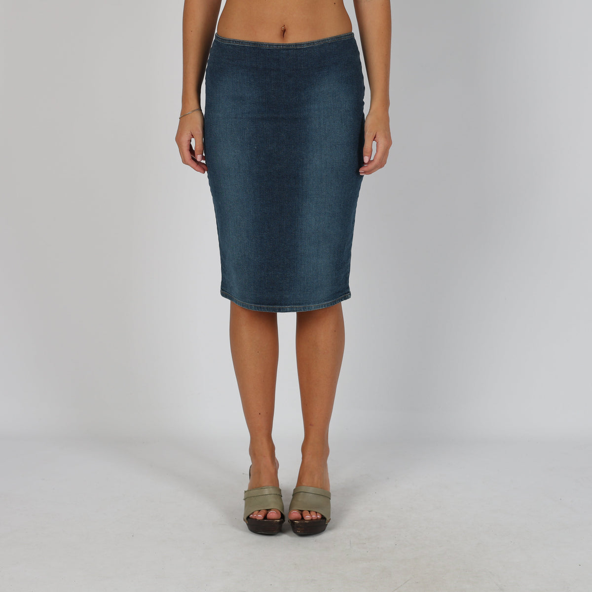 Blue Y2K Onyx Denim Midi Skirt (S)