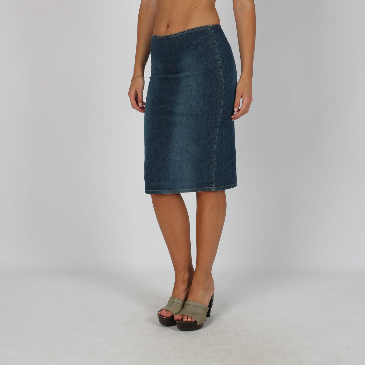 Blue Y2K Onyx Denim Midi Skirt (S)
