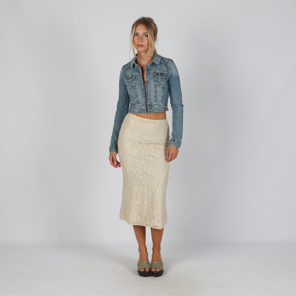 Beige Y2K Bencivenga Mesh Midi Skirt (S)
