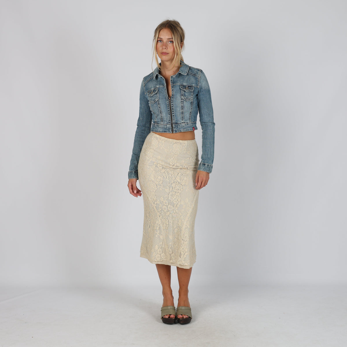 Beige Y2K Bencivenga Mesh Midi Skirt (S)