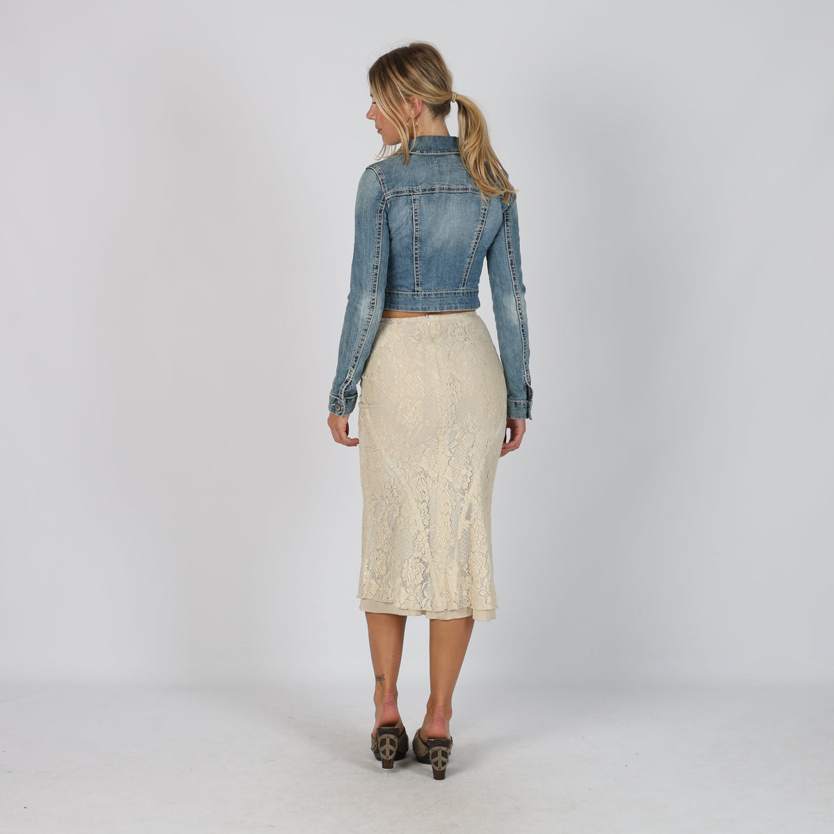 Beige Y2K Bencivenga Mesh Midi Skirt (S)