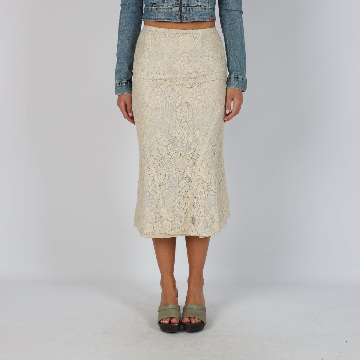 Beige Y2K Bencivenga Mesh Midi Skirt (S)