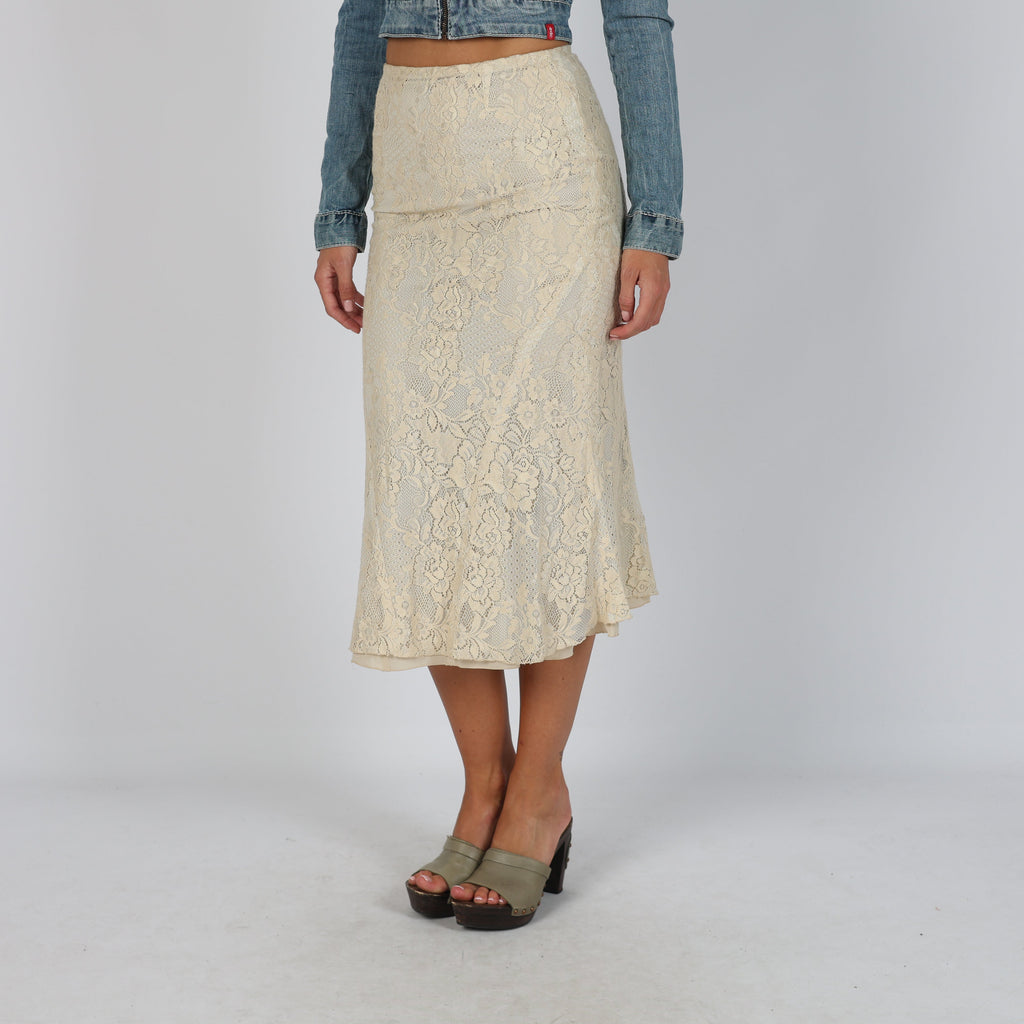 Beige Y2K Bencivenga Mesh Midi Skirt (S)