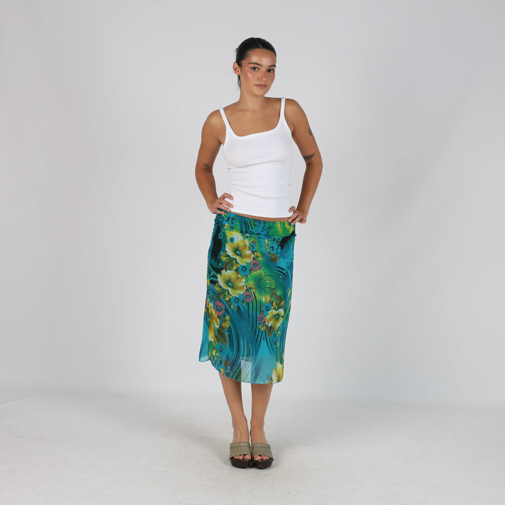 Blue Y2K Woven Midi Skirt (XS)