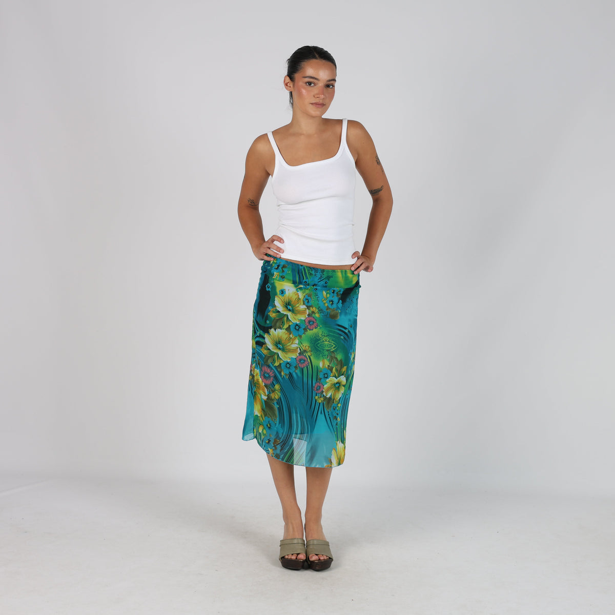 Blue Y2K Woven Midi Skirt (XS)