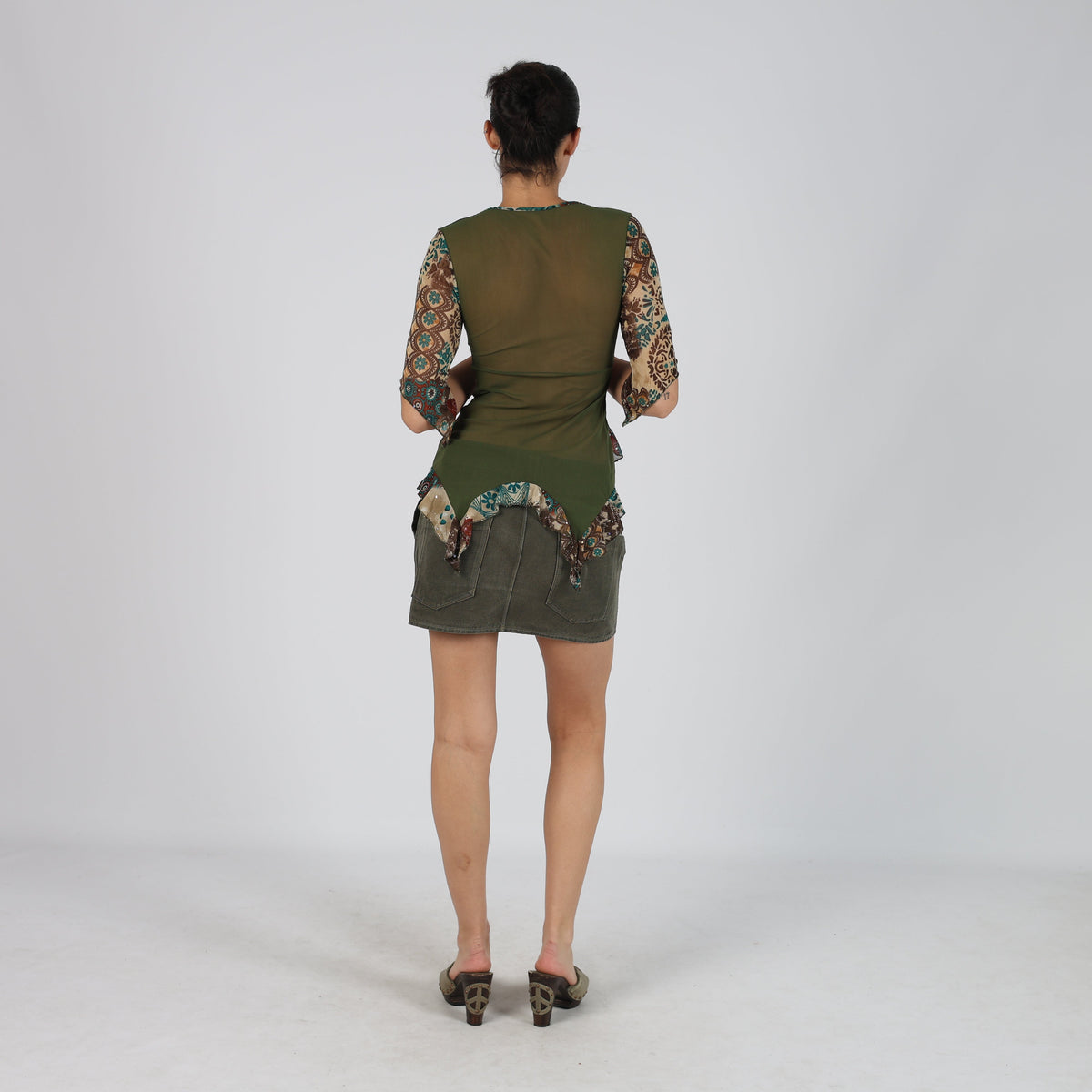 Dark Green Y2K Woven Mini Skirt (S)