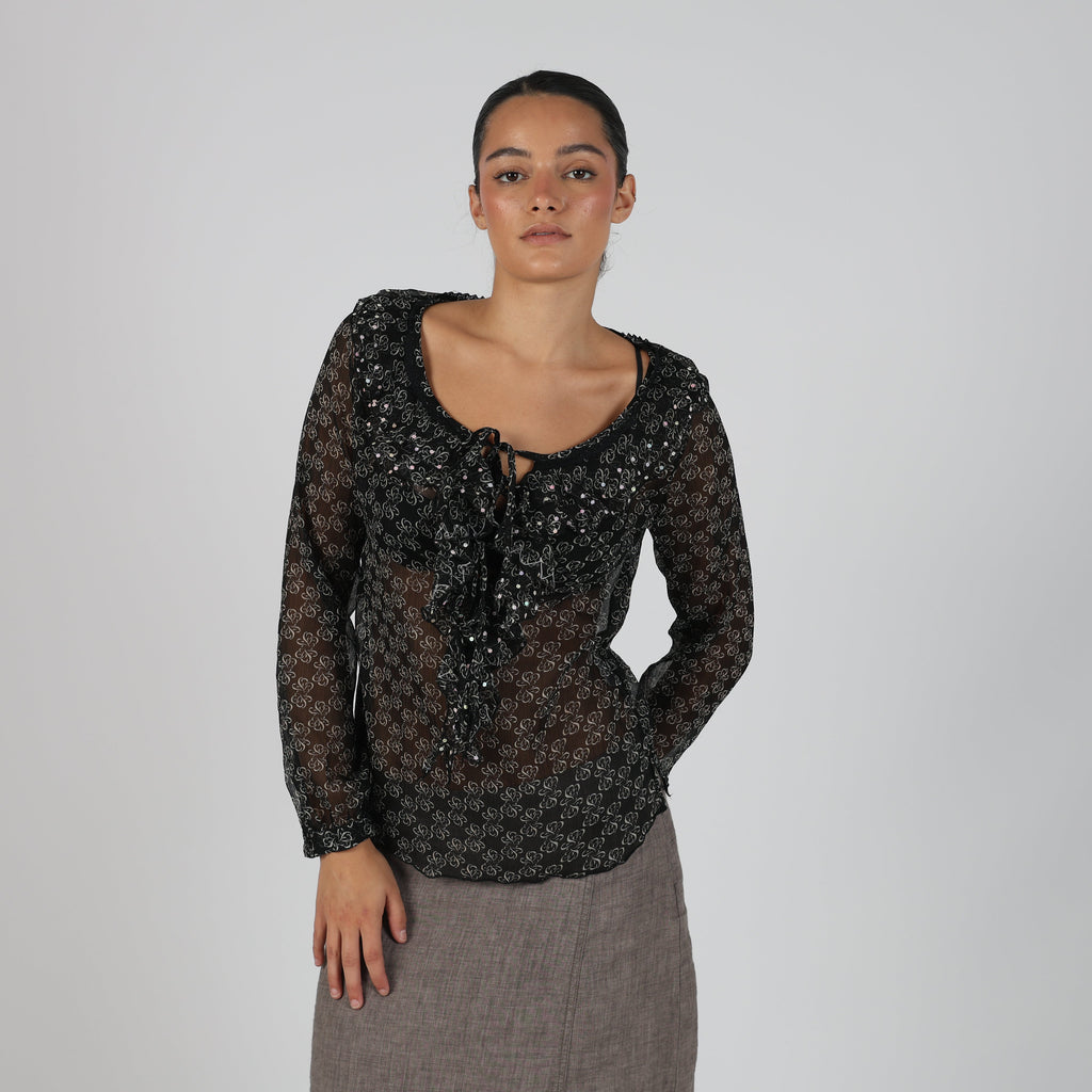 Black Y2K Lapo Galleri Blouse Semi Sheer (S)