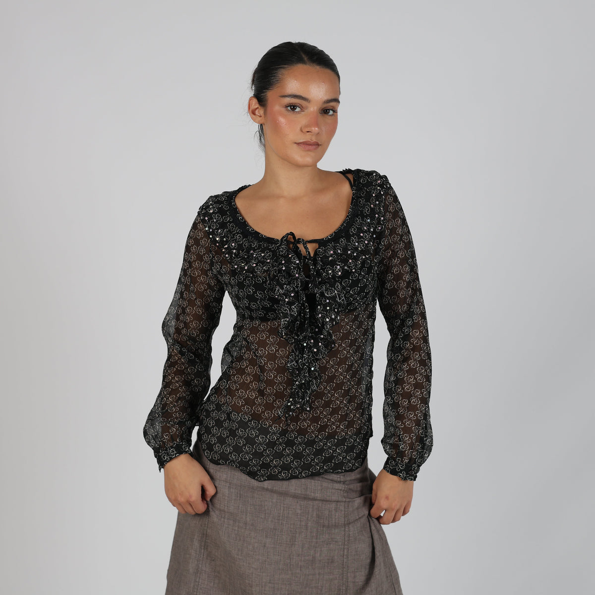 Black Y2K Lapo Galleri Blouse Semi Sheer (S)