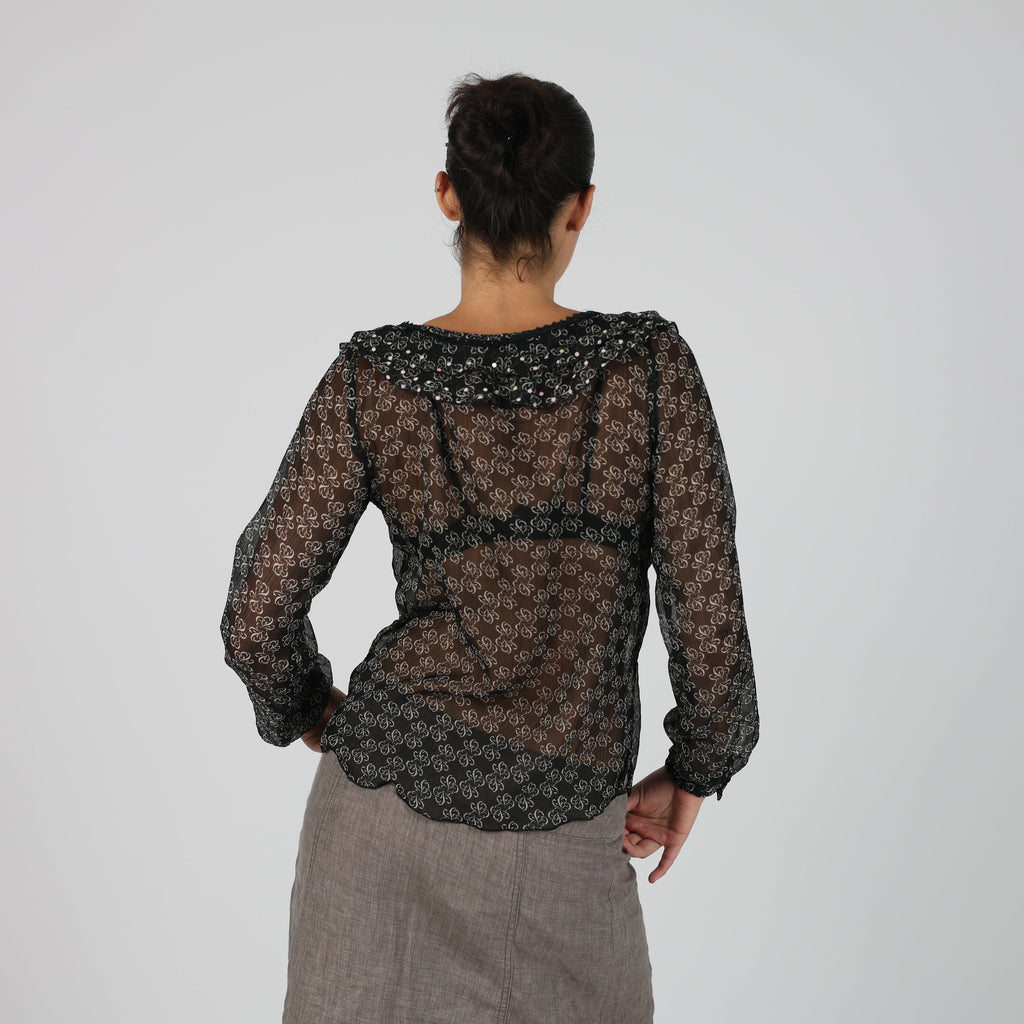 Black Y2K Lapo Galleri Blouse Semi Sheer (S)