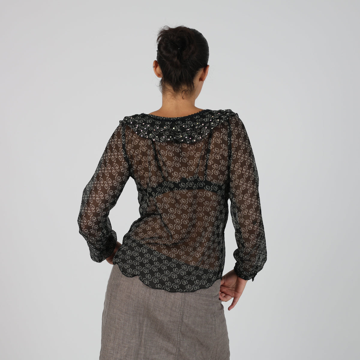 Black Y2K Lapo Galleri Blouse Semi Sheer (S)