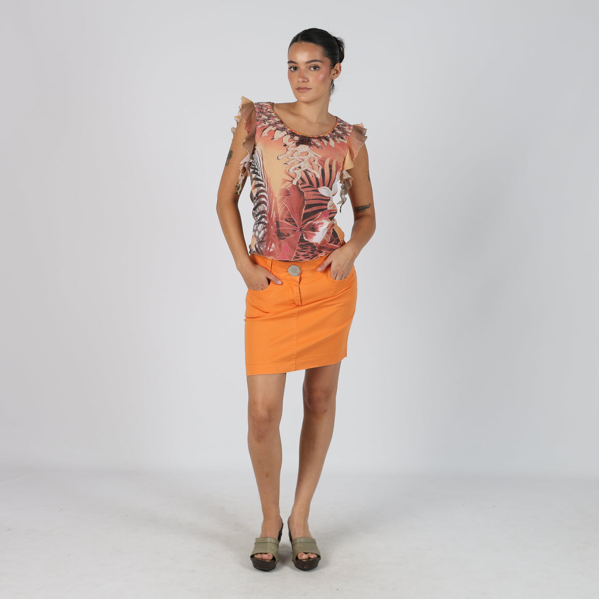 Orange Y2K LI.LI Woven Midi Skirt (S)