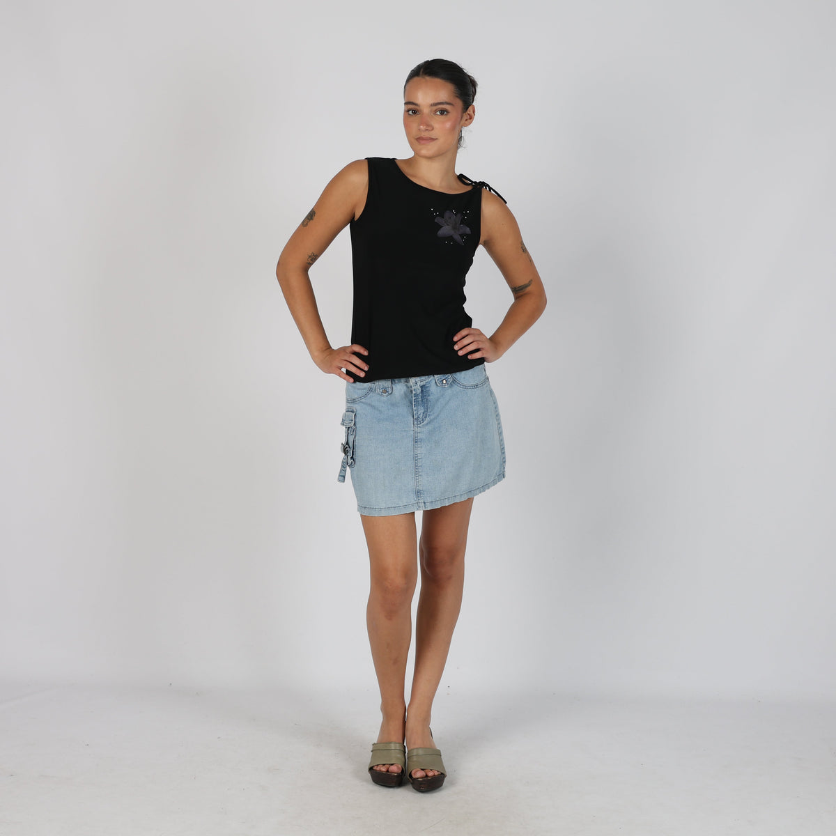 Light Blue Y2K Davisp.T.D Denim Mini Skirt (S)