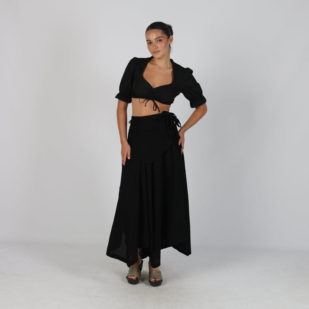 Black Y2K Woven Maxi Skirt (XS)