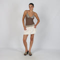 Cream Y2K Lumina Woven Mini Skirt (S)