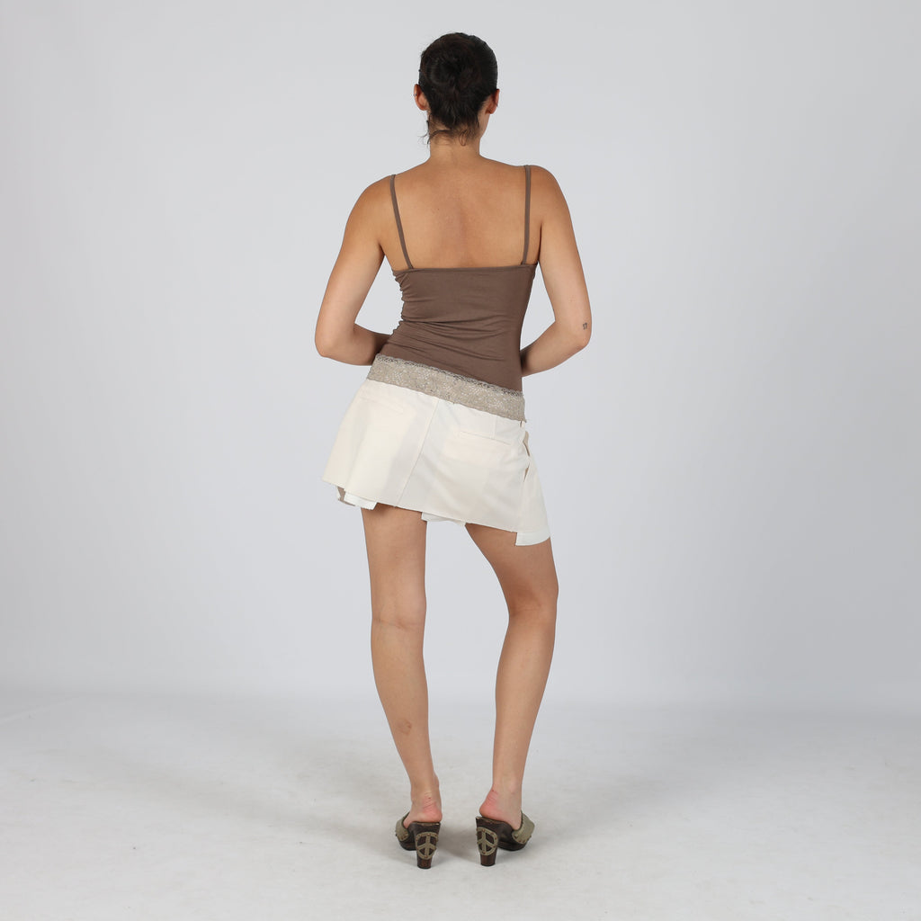 Cream Y2K Lumina Woven Mini Skirt (S)