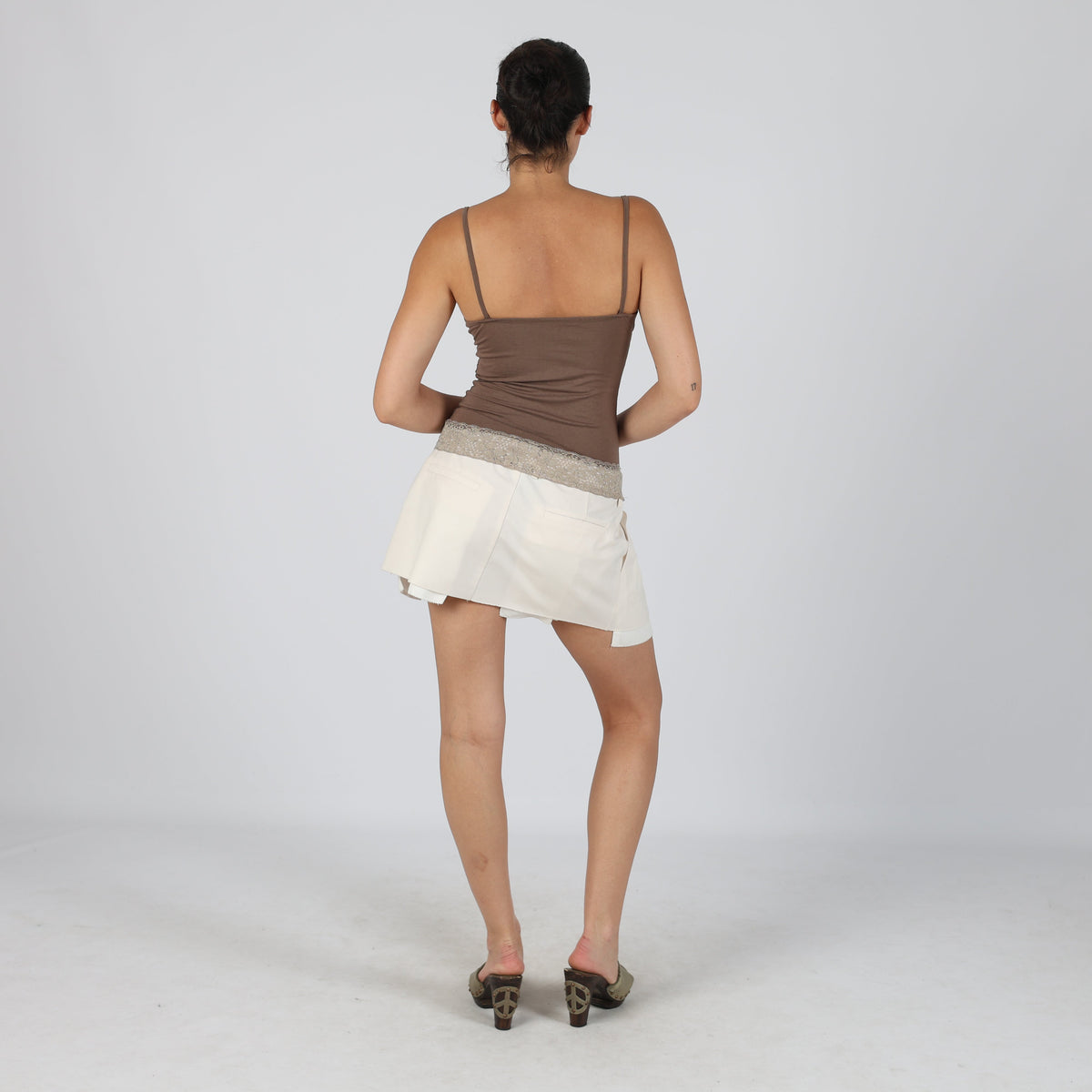 Cream Y2K Lumina Woven Mini Skirt (S)