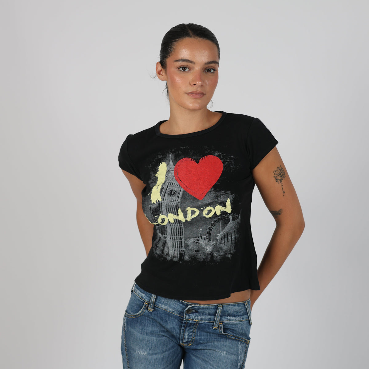 Black Y2K funkychic Baby Tee I Heart London (S)
