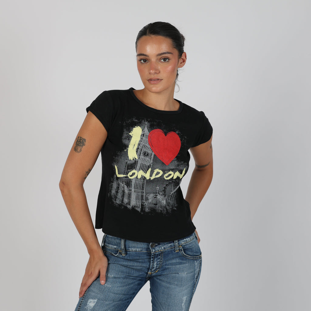 Black Y2K funkychic Baby Tee I Heart London (S)