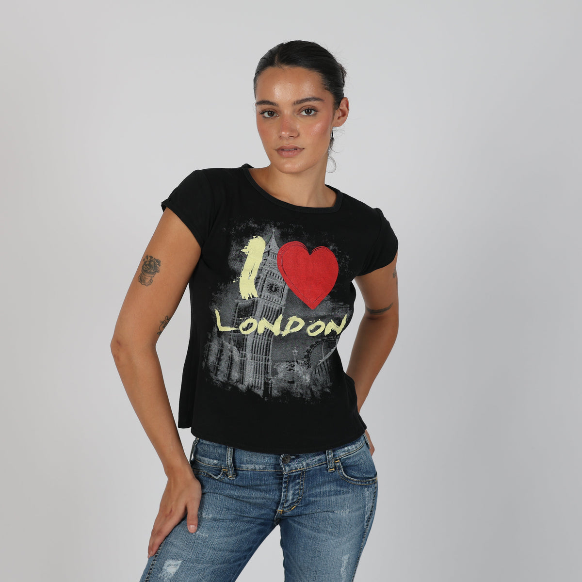 Black Y2K funkychic Baby Tee I Heart London (S)