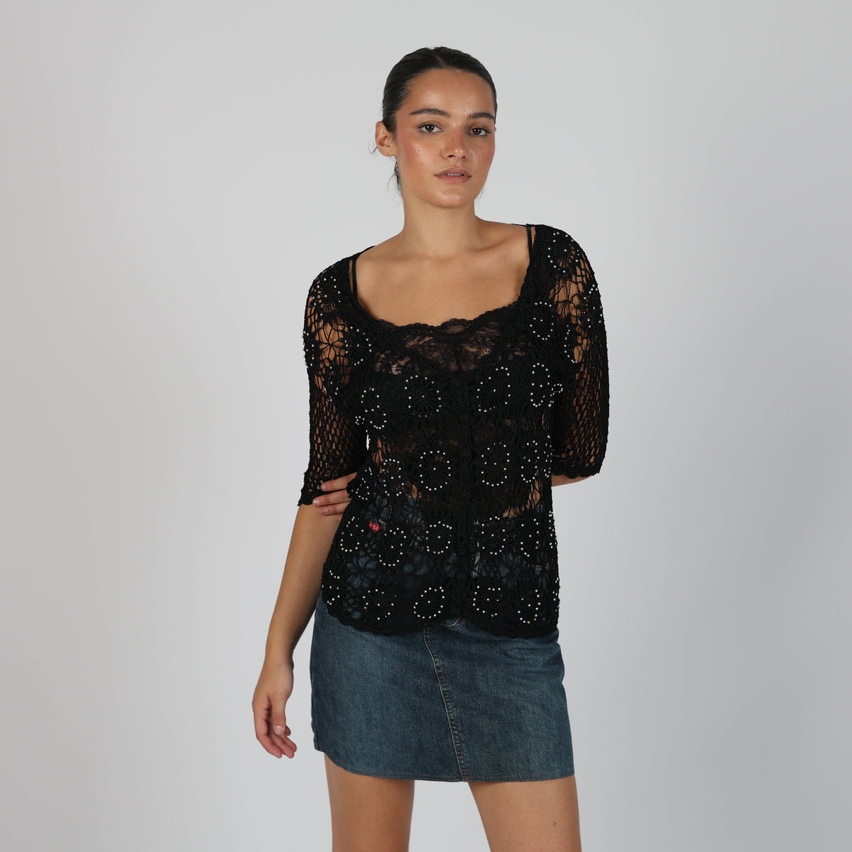 Black Y2K Woven Top (S)