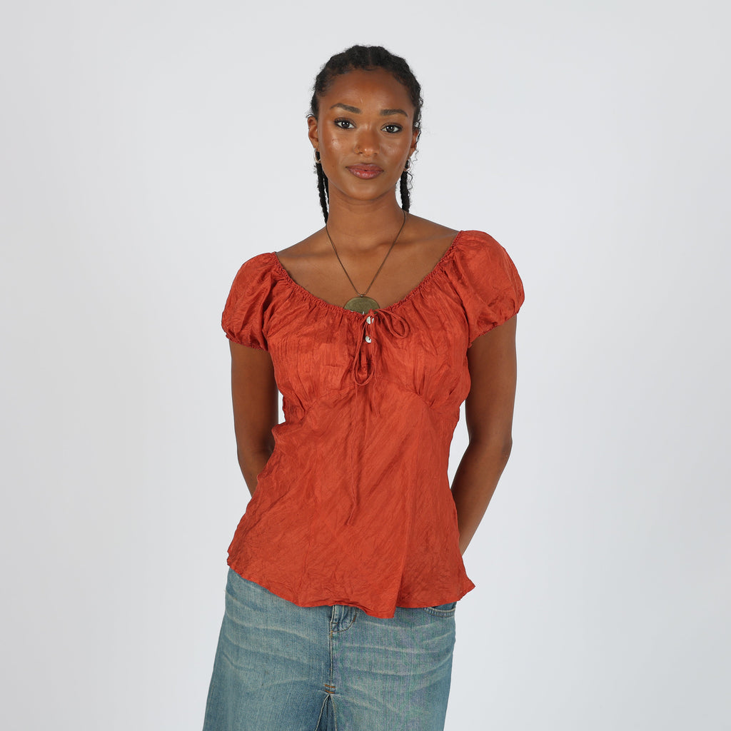 Orange Y2K LonTrolorrento Blouse Semi Sheer (M)