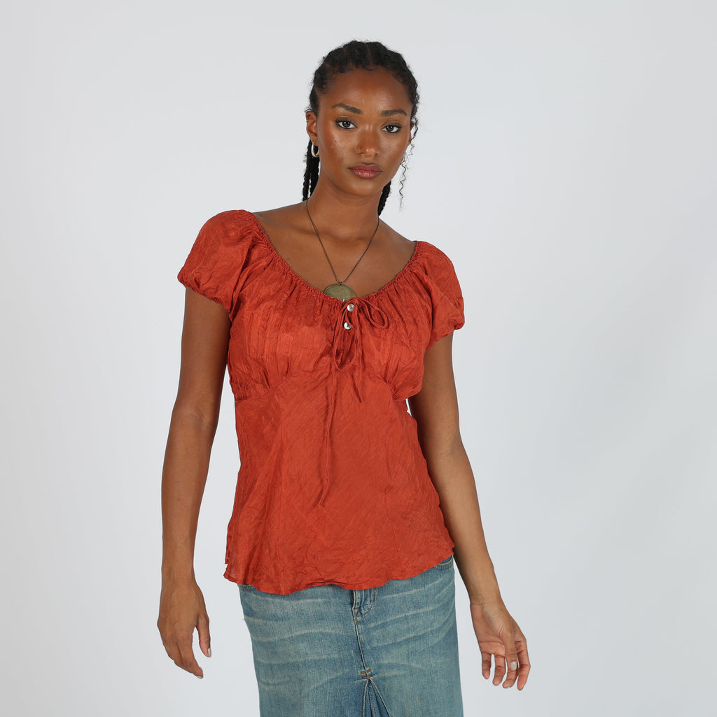 Orange Y2K LonTrolorrento Blouse Semi Sheer (M)
