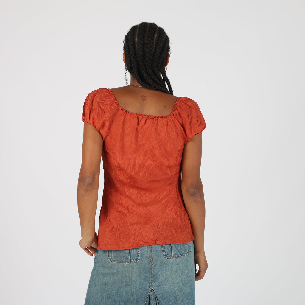 Orange Y2K LonTrolorrento Blouse Semi Sheer (M)