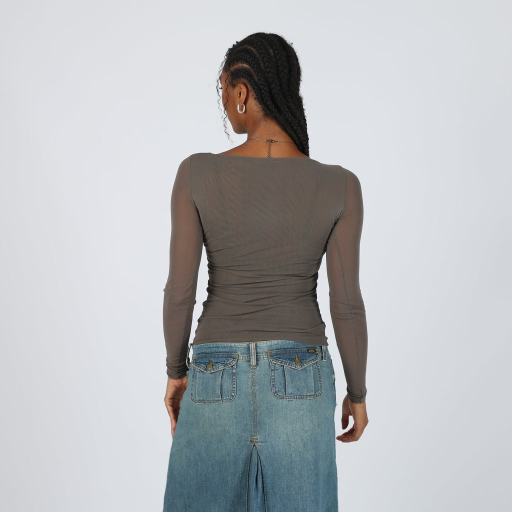Grey Y2K Made in Italy Long Sleeve Top Semi Sheer (XS)