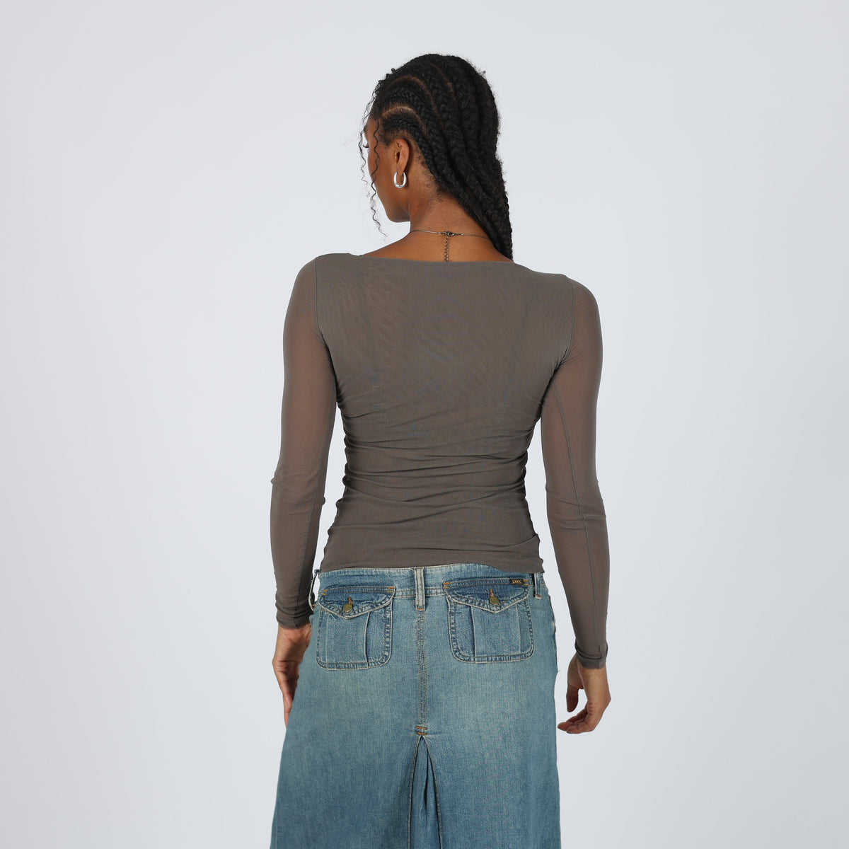 Grey Y2K Made in Italy Long Sleeve Top Semi Sheer (XS)