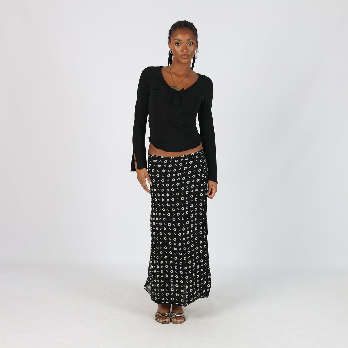 Black Y2K Made in Italy Woven Maxi Skirt (S)