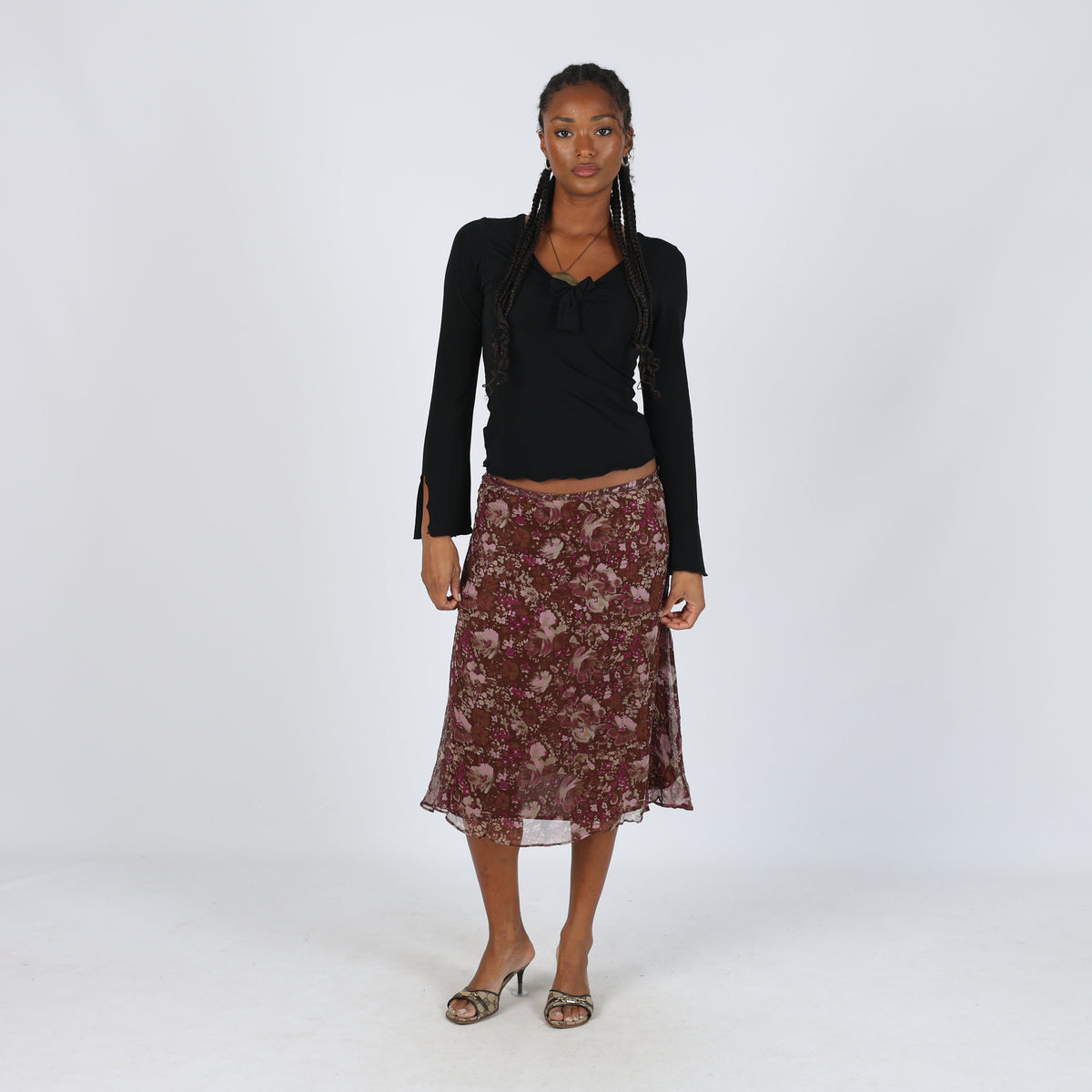 Brown Y2K project classico Woven Midi Skirt (S)