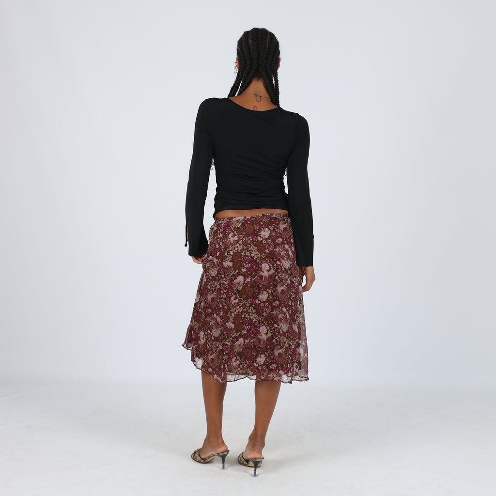 Brown Y2K project classico Woven Midi Skirt (S)