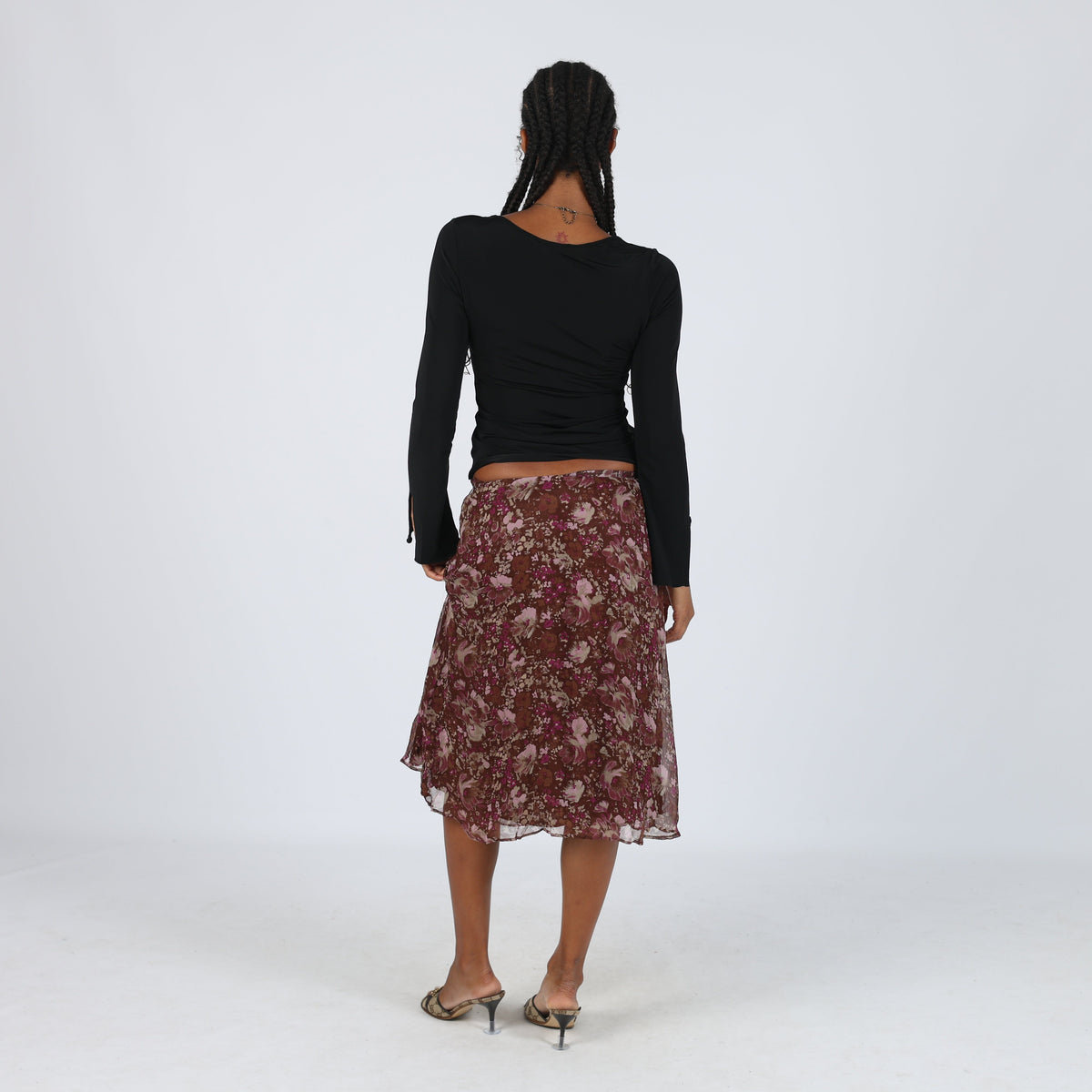 Brown Y2K project classico Woven Midi Skirt (S)