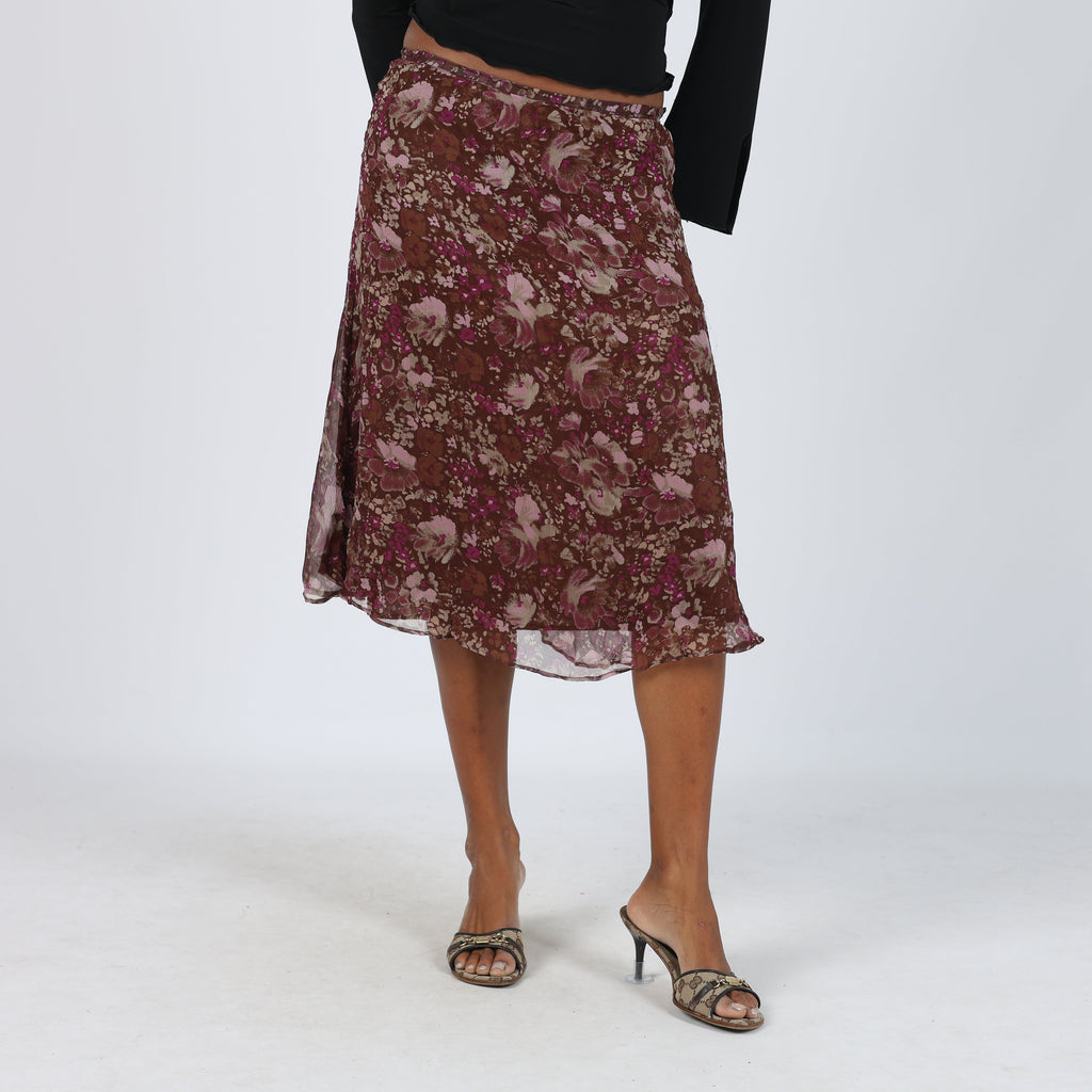 Brown Y2K project classico Woven Midi Skirt (S)