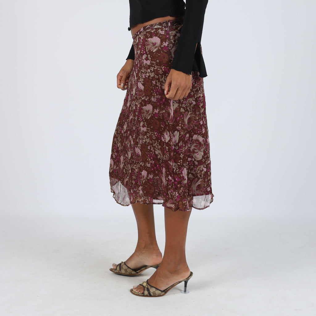 Brown Y2K project classico Woven Midi Skirt (S)
