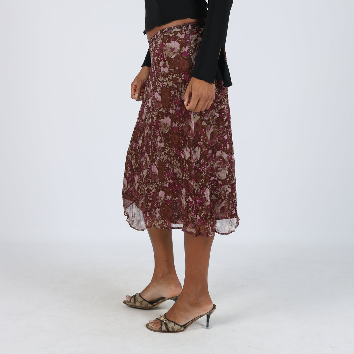 Brown Y2K project classico Woven Midi Skirt (S)