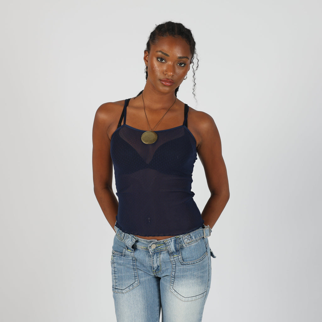 Navy Blue Y2K Cami Sheer (XS)