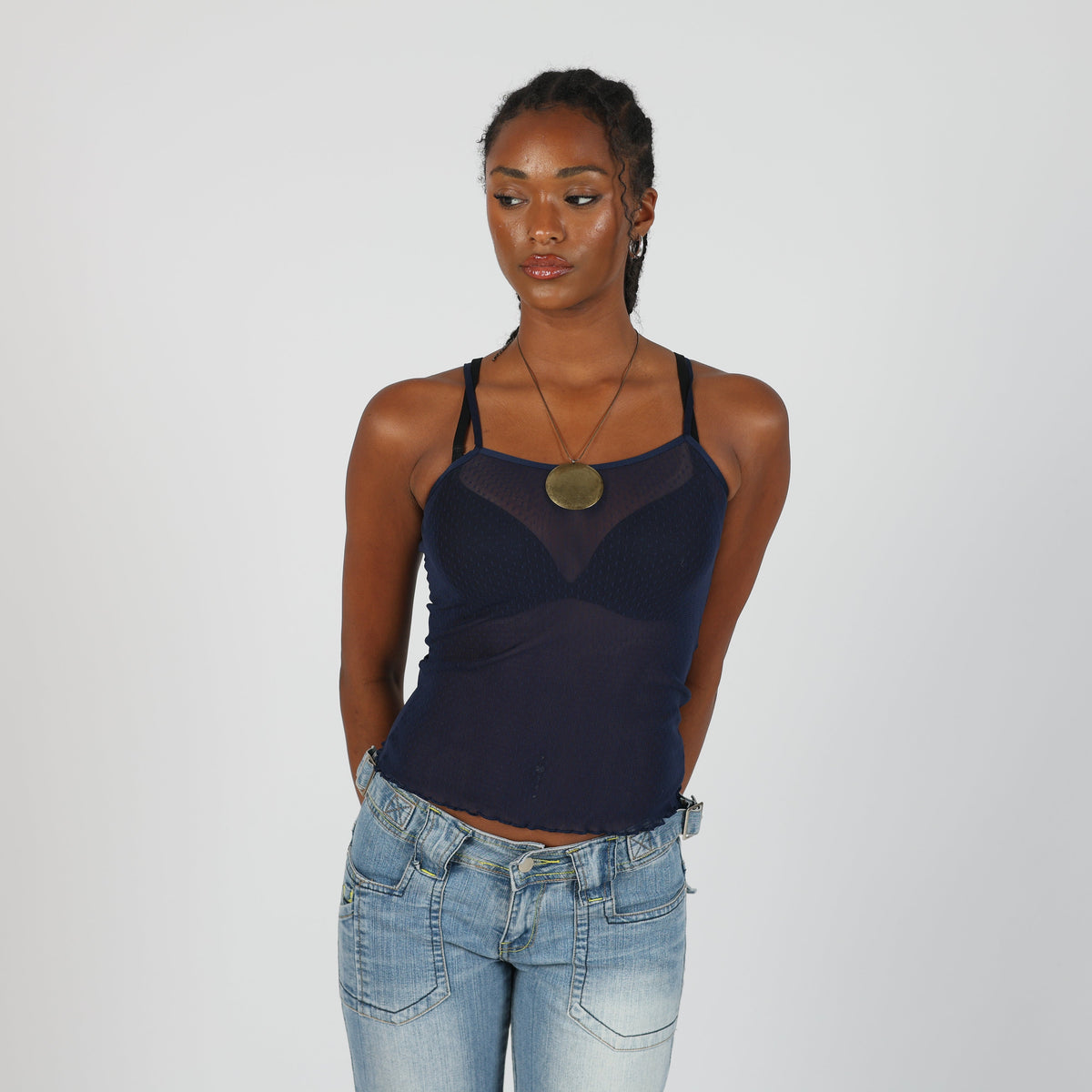 Navy Blue Y2K Cami Sheer (XS)