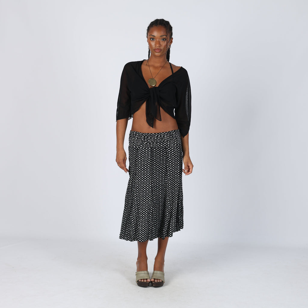 Black Y2K Miss Kiss Woven Midi Skirt (XS)