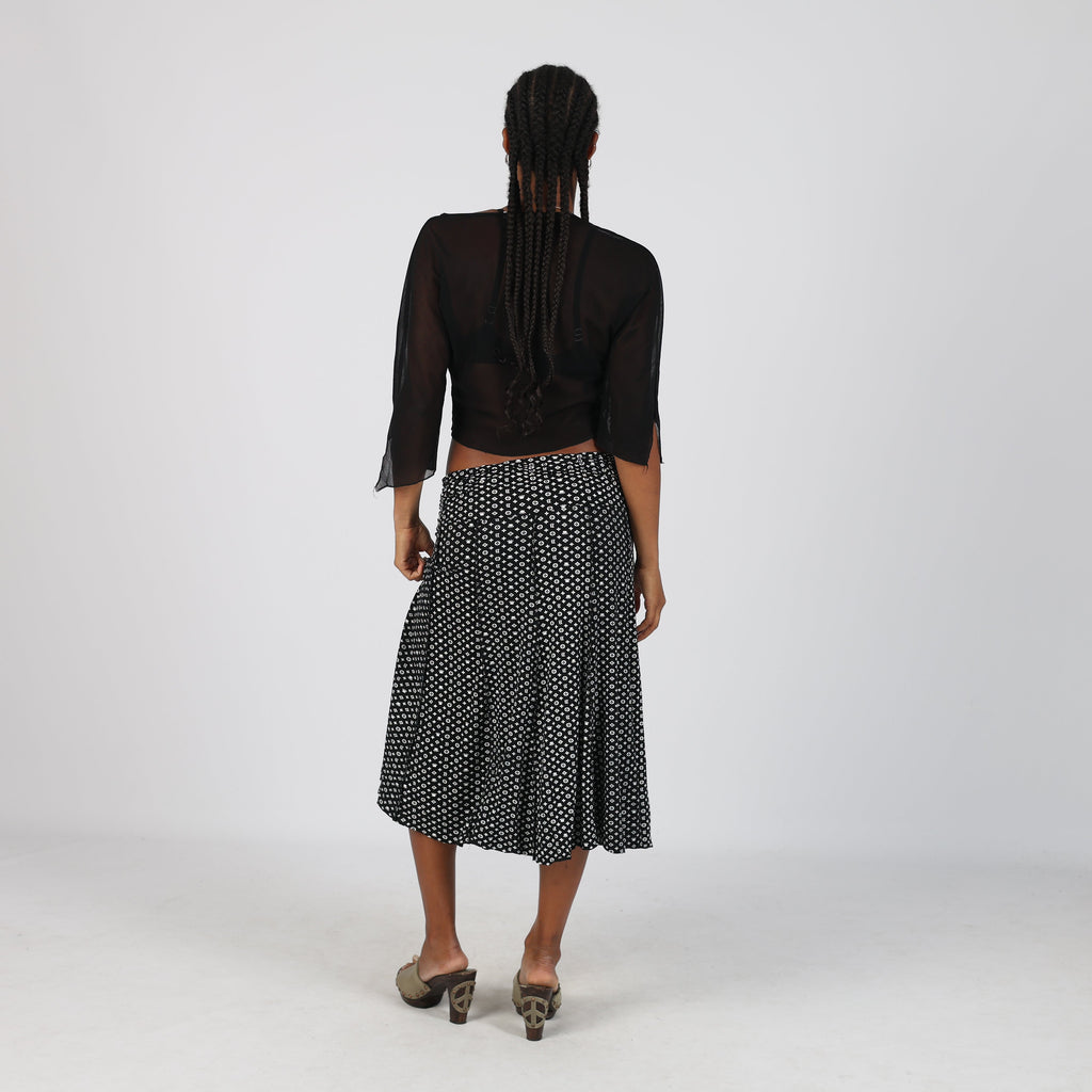Black Y2K Miss Kiss Woven Midi Skirt (XS)