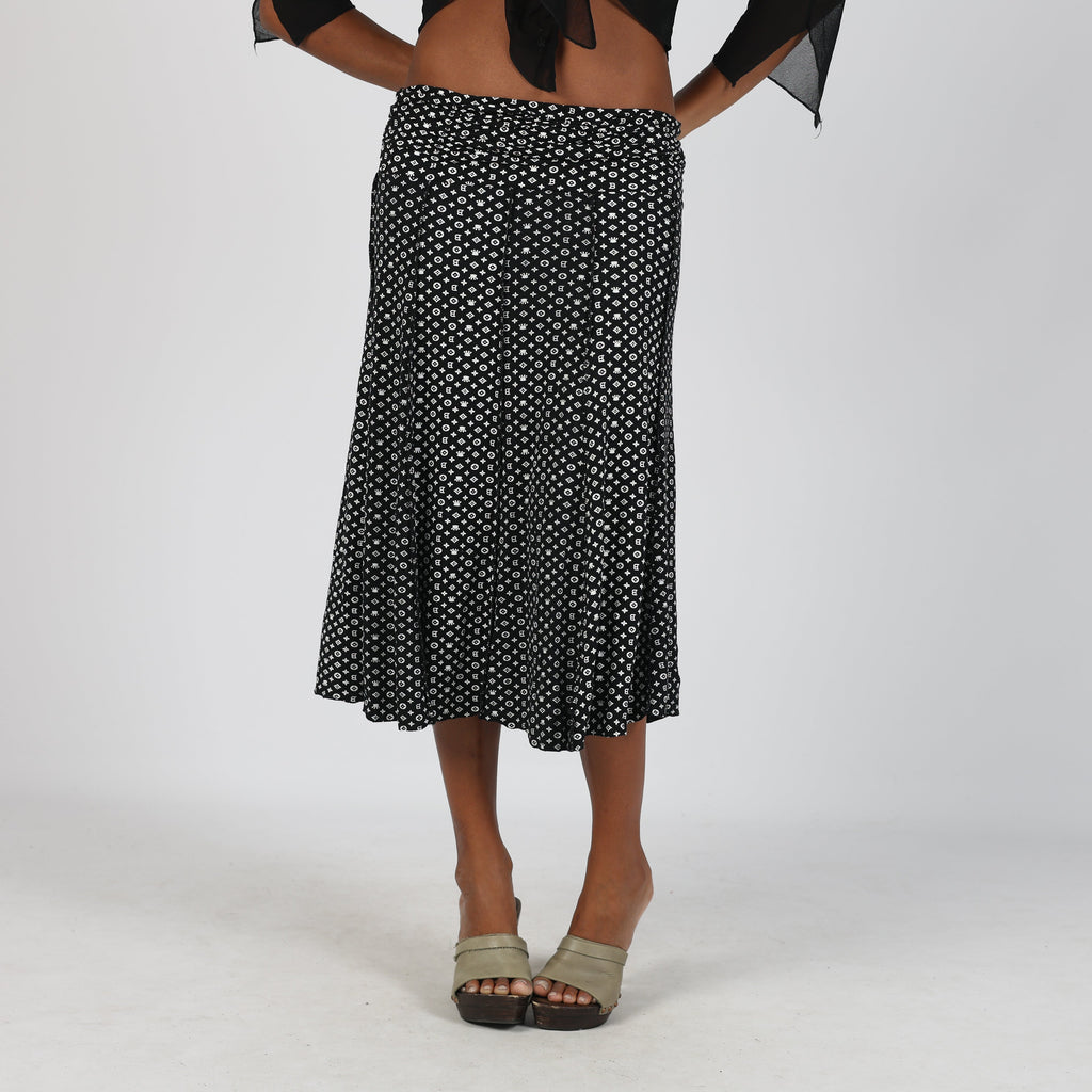 Black Y2K Miss Kiss Woven Midi Skirt (XS)