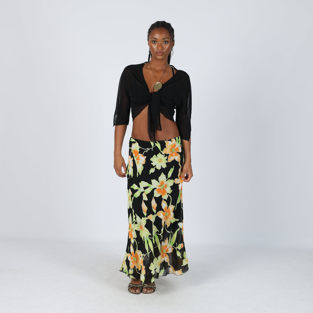 Black Y2K Made in Italy Woven Maxi Skirt (S)