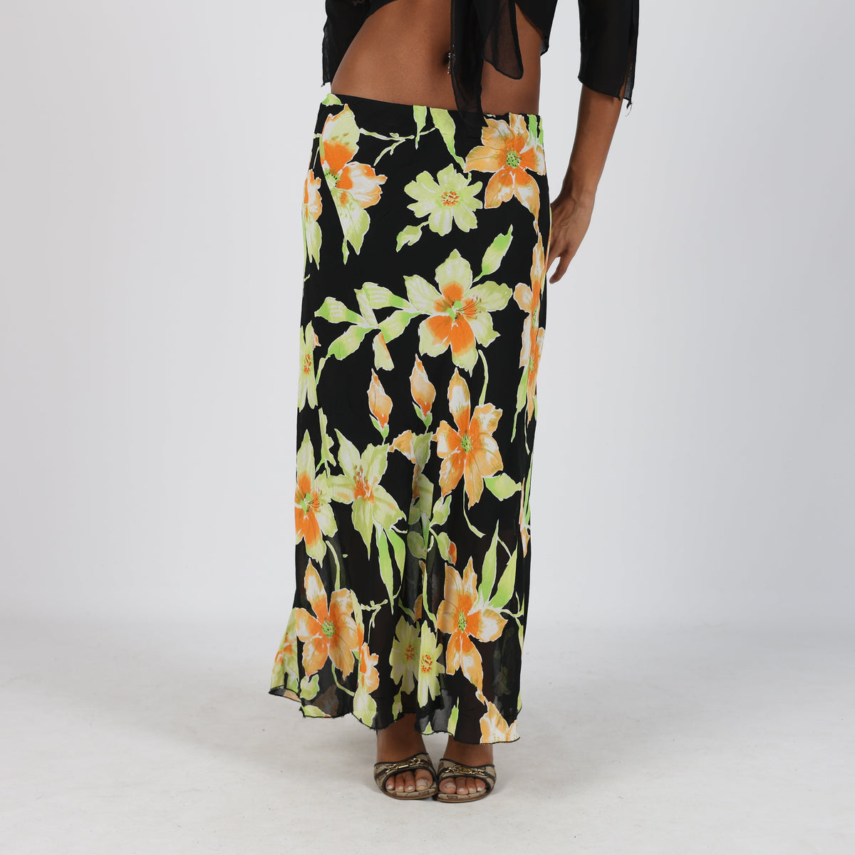Black Y2K Made in Italy Woven Maxi Skirt (S)
